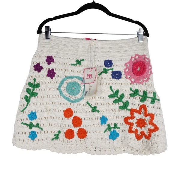 Love The Label Leighton Skirt Size XS NWT Multi Ivory Crochet Cotton Mini Boho - Picture 2 of 11